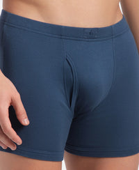Super Combed Cotton Rib Solid Boxer Brief with Ultrasoft and Durable Waistband - Grey Melange, Port Royale & Dark Denim (Pack of 3)