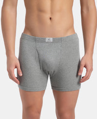 Super Combed Cotton Rib Solid Boxer Brief with Ultrasoft and Durable Waistband - Grey Melange, Port Royale & Dark Denim (Pack of 3)