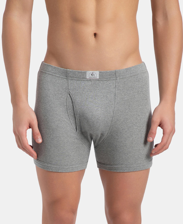 Super Combed Cotton Rib Solid Boxer Brief with Ultrasoft and Durable Waistband - Grey Melange, Port Royale & Dark Denim (Pack of 3)