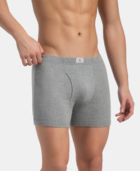Super Combed Cotton Rib Solid Boxer Brief with Ultrasoft and Durable Waistband - Grey Melange, Port Royale & Dark Denim (Pack of 3)
