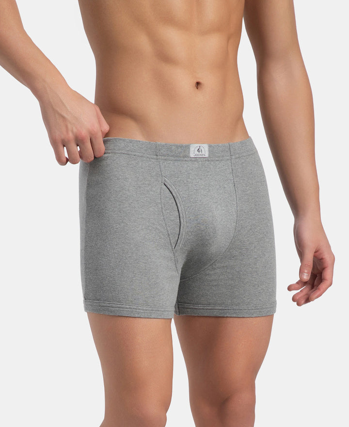 Super Combed Cotton Rib Solid Boxer Brief with Ultrasoft and Durable Waistband - Grey Melange, Port Royale & Dark Denim (Pack of 3)