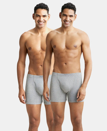 Super Combed Cotton Rib Solid Boxer Brief with Ultrasoft and Durable Waistband - Grey Melange (Pack of 2)