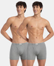 Super Combed Cotton Rib Solid Boxer Brief with Ultrasoft and Durable Waistband - Grey Melange (Pack of 2)