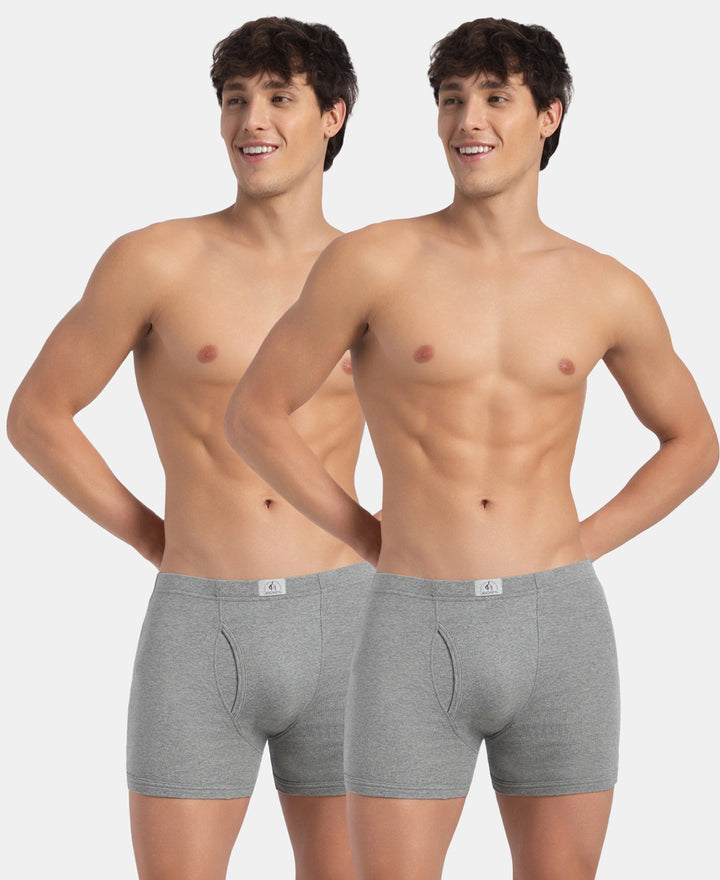 Super Combed Cotton Rib Solid Boxer Brief with Ultrasoft and Durable Waistband - Grey Melange (Pack of 2)