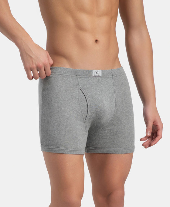 Super Combed Cotton Rib Solid Boxer Brief with Ultrasoft and Durable Waistband - Grey Melange (Pack of 2)