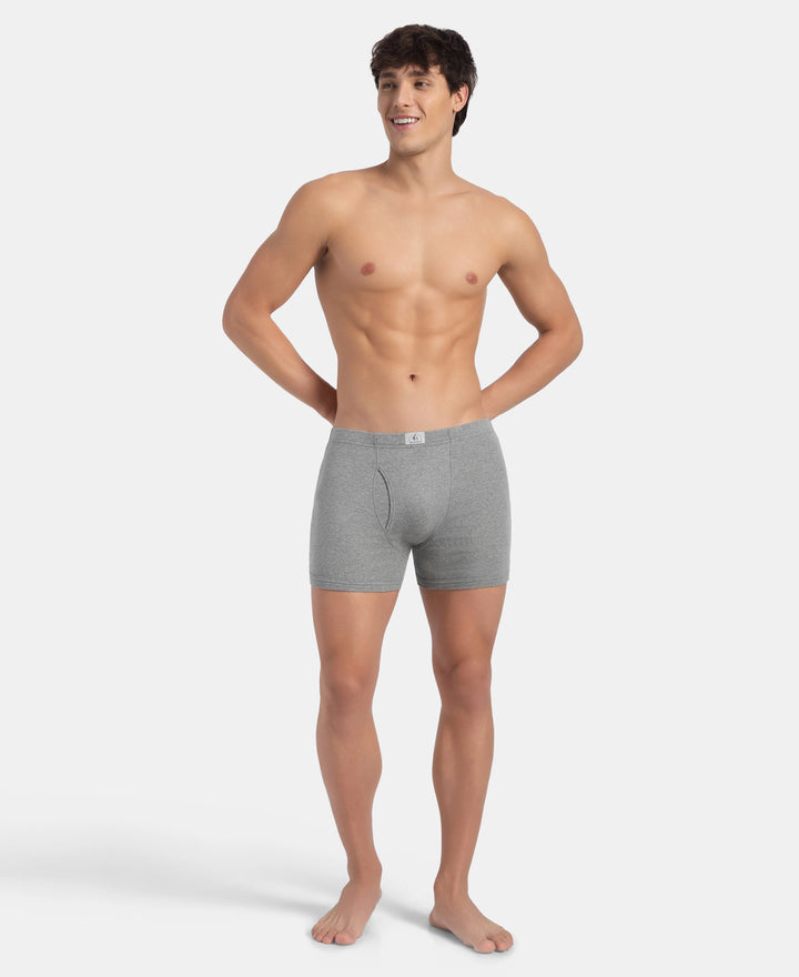 Super Combed Cotton Rib Solid Boxer Brief with Ultrasoft and Durable Waistband - Grey Melange (Pack of 2)