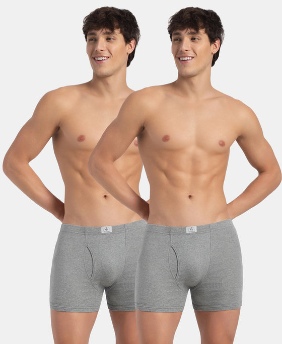 Super Combed Cotton Rib Solid Boxer Brief with Ultrasoft and Durable Waistband - Grey Melange (Pack of 2)
