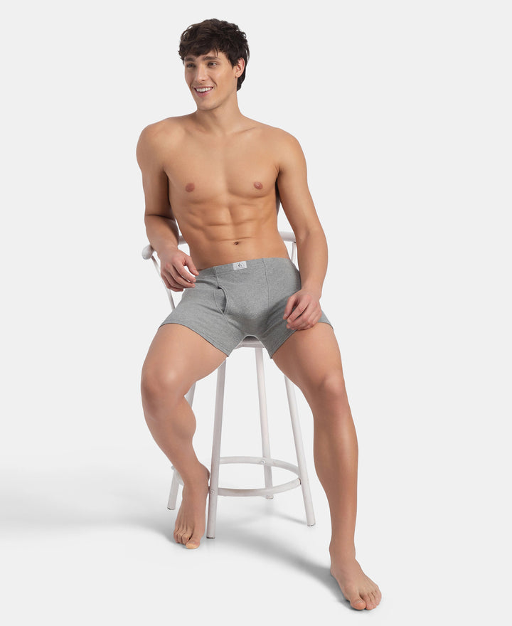 Super Combed Cotton Rib Solid Boxer Brief with Ultrasoft and Durable Waistband - Grey Melange (Pack of 2)