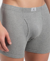 Super Combed Cotton Rib Solid Boxer Brief with Ultrasoft and Durable Waistband - Grey Melange (Pack of 2)