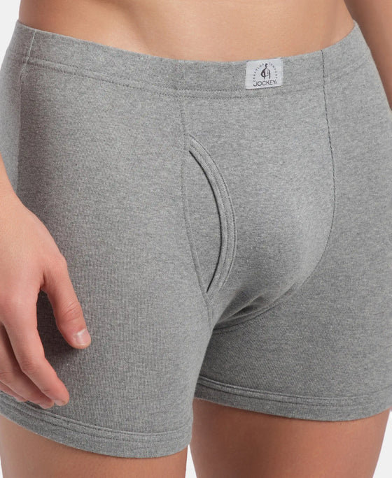 Super Combed Cotton Rib Solid Boxer Brief with Ultrasoft and Durable Waistband - Grey Melange (Pack of 2)