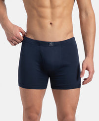 Super Combed Cotton Rib Solid Boxer Brief with Ultrasoft and Durable Waistband - Navy, Stellar & Grey Melange (Pack of 3)