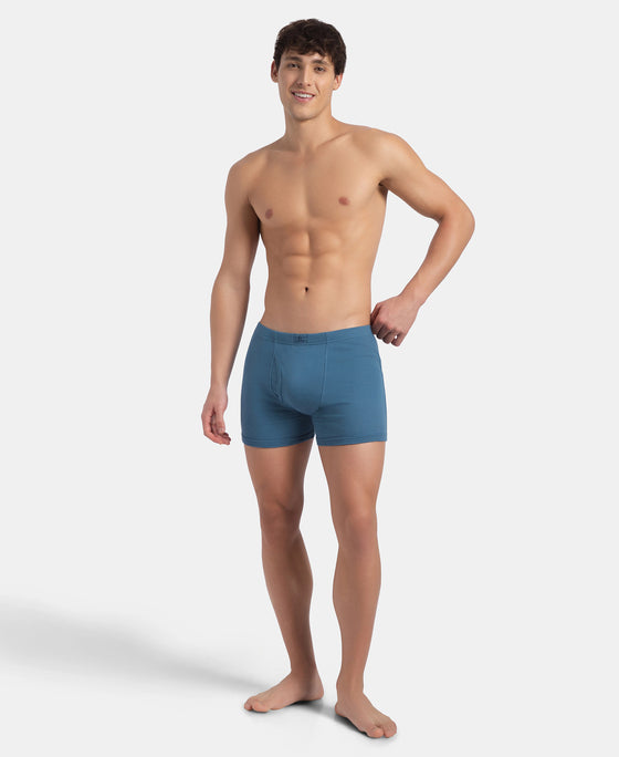 Super Combed Cotton Rib Solid Boxer Brief with Ultrasoft and Durable Waistband - Navy, Stellar & Grey Melange (Pack of 3)