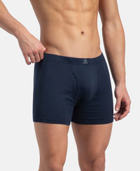 Super Combed Cotton Rib Solid Boxer Brief with Ultrasoft and Durable Waistband - Navy, Stellar & Grey Melange (Pack of 3)