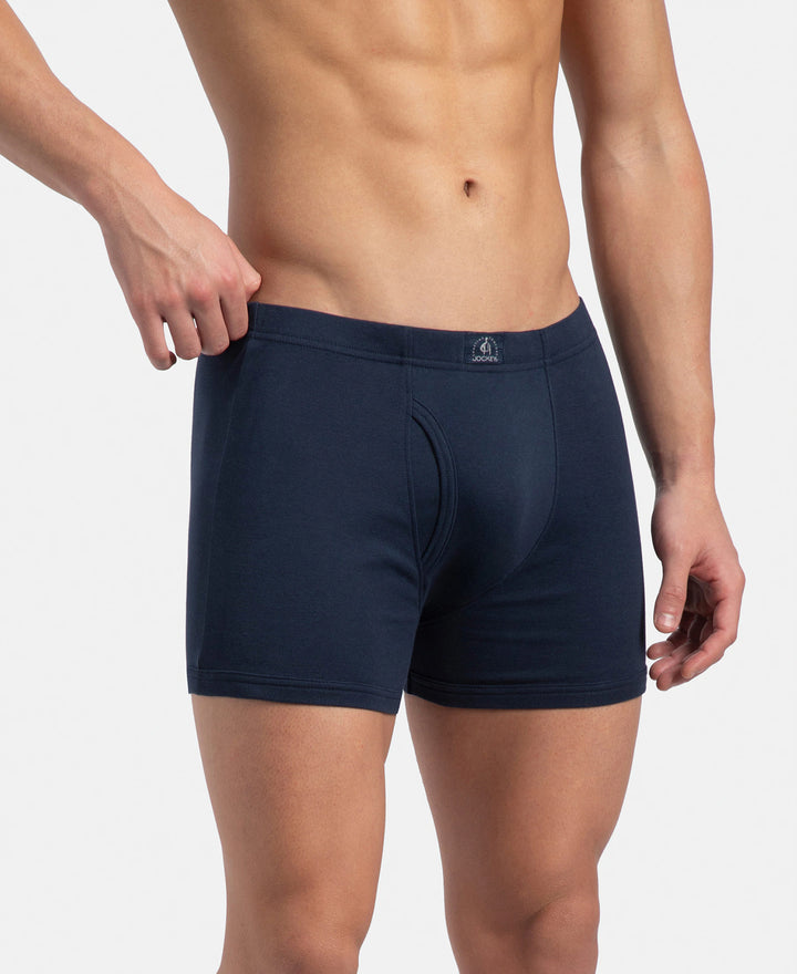 Super Combed Cotton Rib Solid Boxer Brief with Ultrasoft and Durable Waistband - Navy, Stellar & Grey Melange (Pack of 3)
