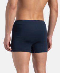 Super Combed Cotton Rib Solid Boxer Brief with Ultrasoft and Durable Waistband - Navy, Stellar & Grey Melange (Pack of 3)