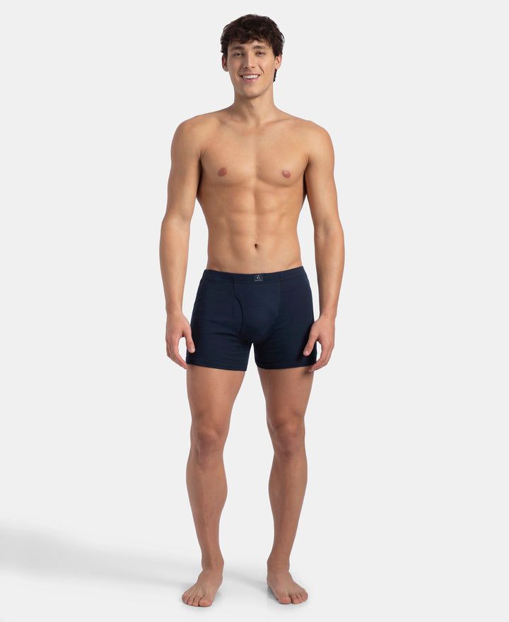 Super Combed Cotton Rib Solid Boxer Brief with Ultrasoft and Durable Waistband - Navy, Stellar & Grey Melange (Pack of 3)