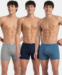 Super Combed Cotton Rib Solid Boxer Brief with Ultrasoft and Durable Waistband - Navy, Stellar & Grey Melange (Pack of 3)
