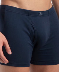 Super Combed Cotton Rib Solid Boxer Brief with Ultrasoft and Durable Waistband - Navy, Stellar & Grey Melange (Pack of 3)