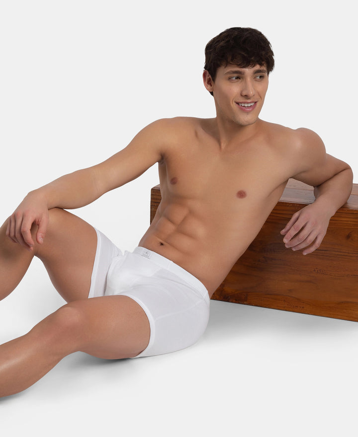 Super Combed Cotton Rib Solid Boxer Brief with Ultrasoft and Durable Waistband - White (Pack of 2)