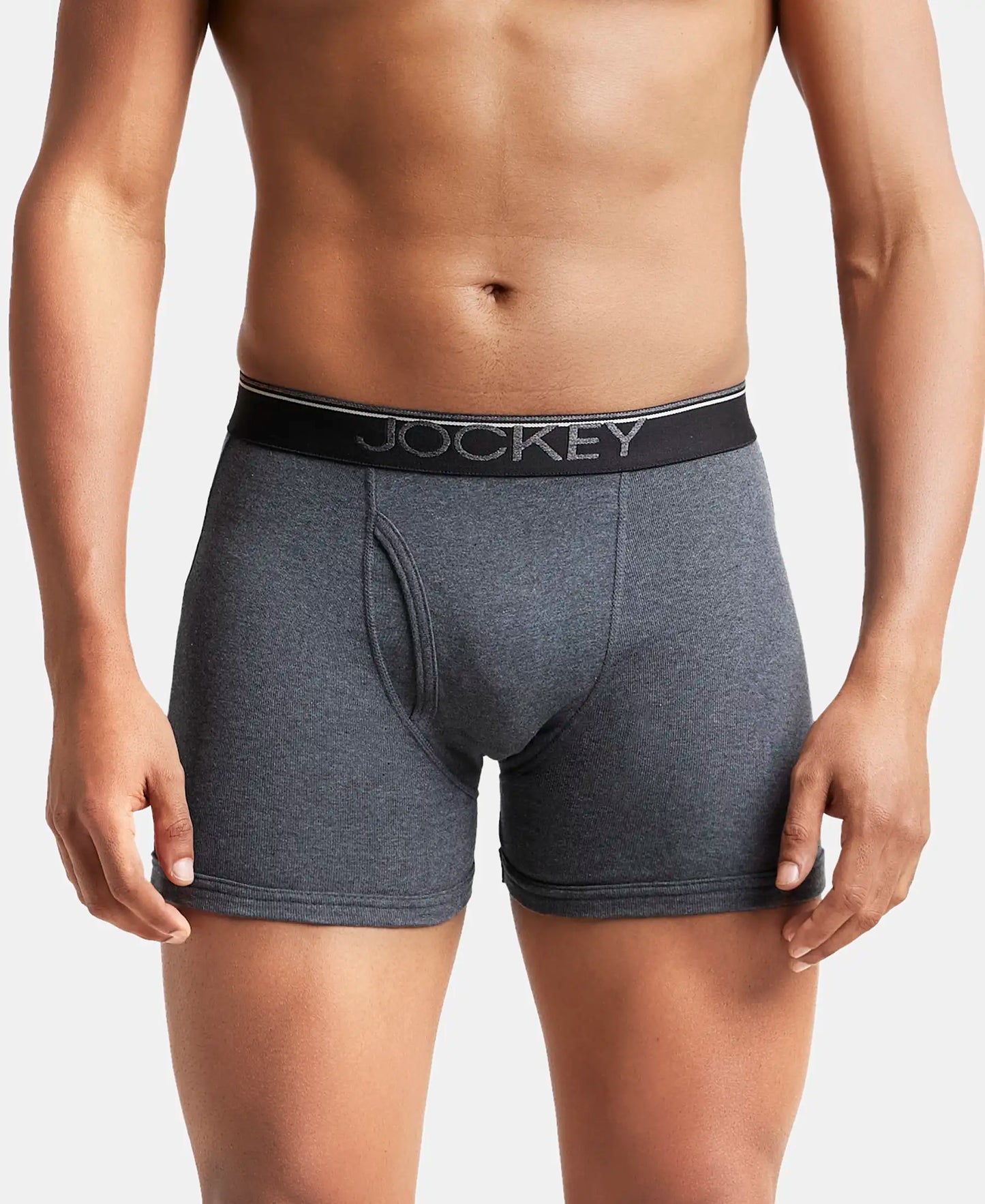 Super Combed Cotton Rib Solid Boxer Brief with Ultrasoft and Durable Waistband - Black/Charcoal Melange/Grey Melange (Pack of 3)