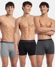 Super Combed Cotton Rib Solid Boxer Brief with Ultrasoft and Durable Waistband - Black/Charcoal Melange/Grey Melange (Pack of 3)