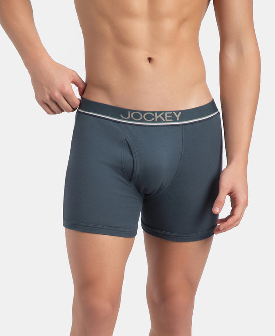 Super Combed Cotton Rib Solid Boxer Brief with Ultrasoft and Durable Waistband - Black, Deep Forest & Deep Slate (Pack of 3)