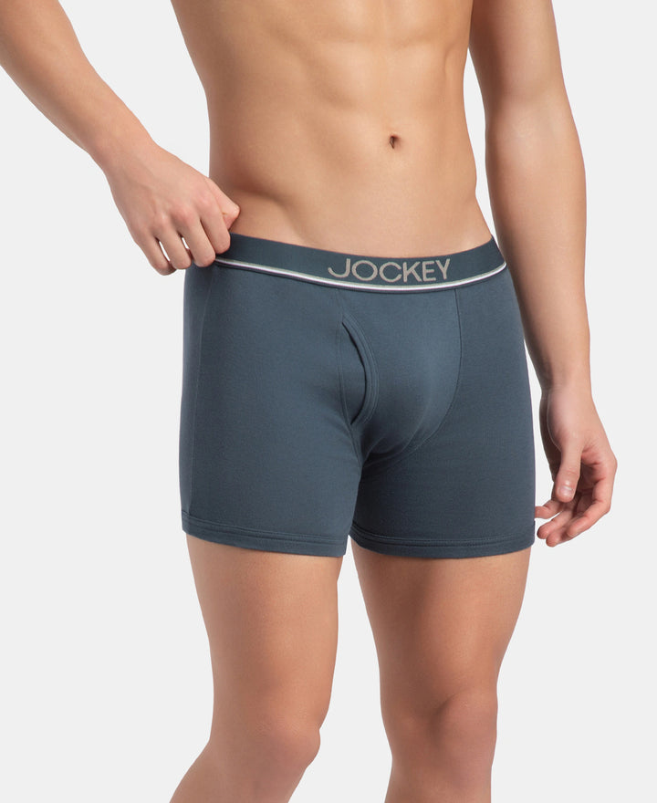 Super Combed Cotton Rib Solid Boxer Brief with Ultrasoft and Durable Waistband - Black, Deep Forest & Deep Slate (Pack of 3)