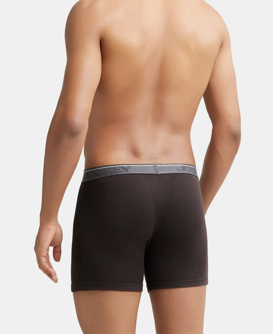 Super Combed Cotton Rib Solid Boxer Brief with Ultrasoft and Durable Waistband - Black/Grey Melange/Brown (Pack of 3)