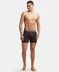 Super Combed Cotton Rib Solid Boxer Brief with Ultrasoft and Durable Waistband - Black/Grey Melange/Brown (Pack of 3)