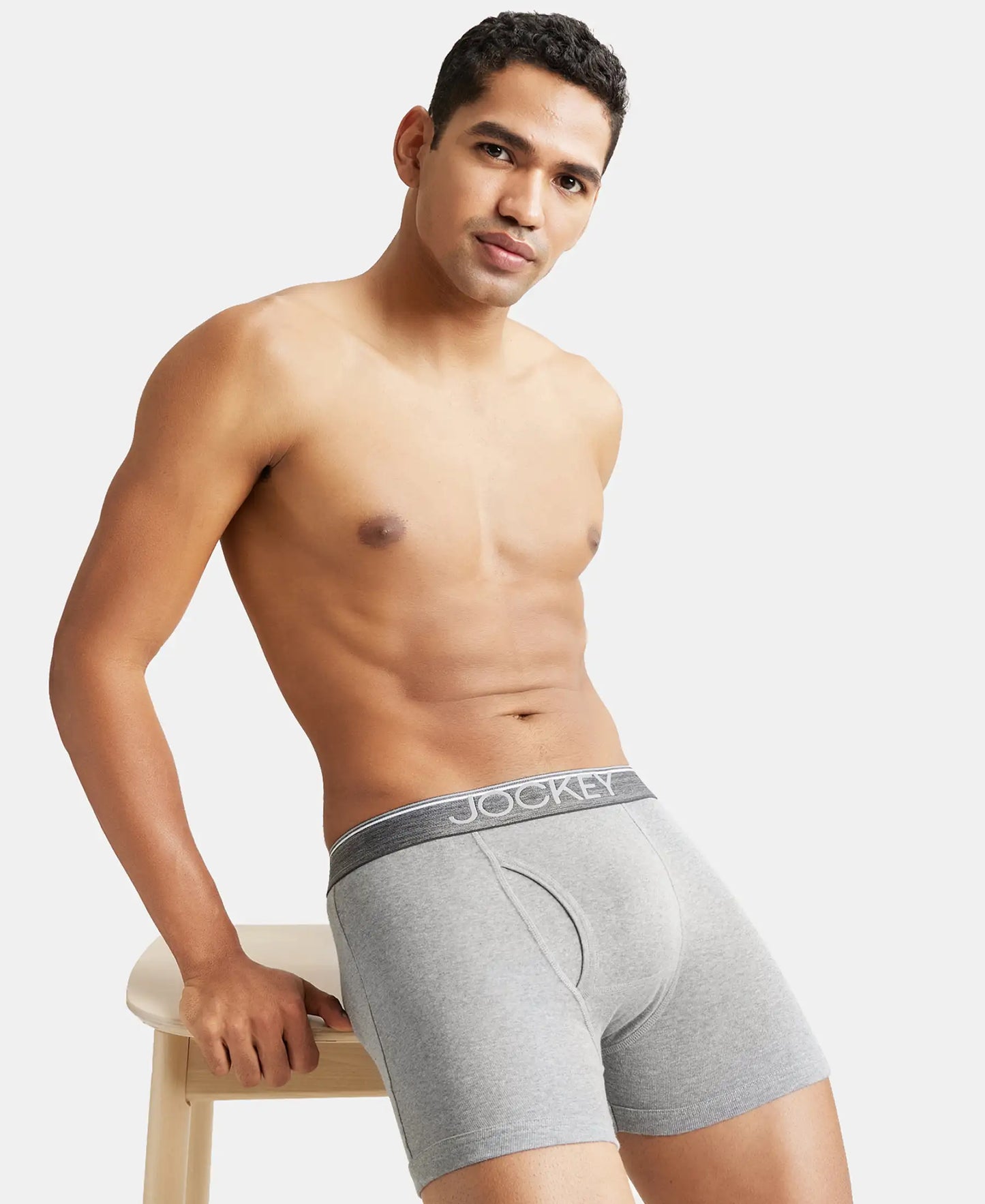 Super Combed Cotton Rib Solid Boxer Brief with Ultrasoft and Durable Waistband - Black/Grey Melange/Brown (Pack of 3)