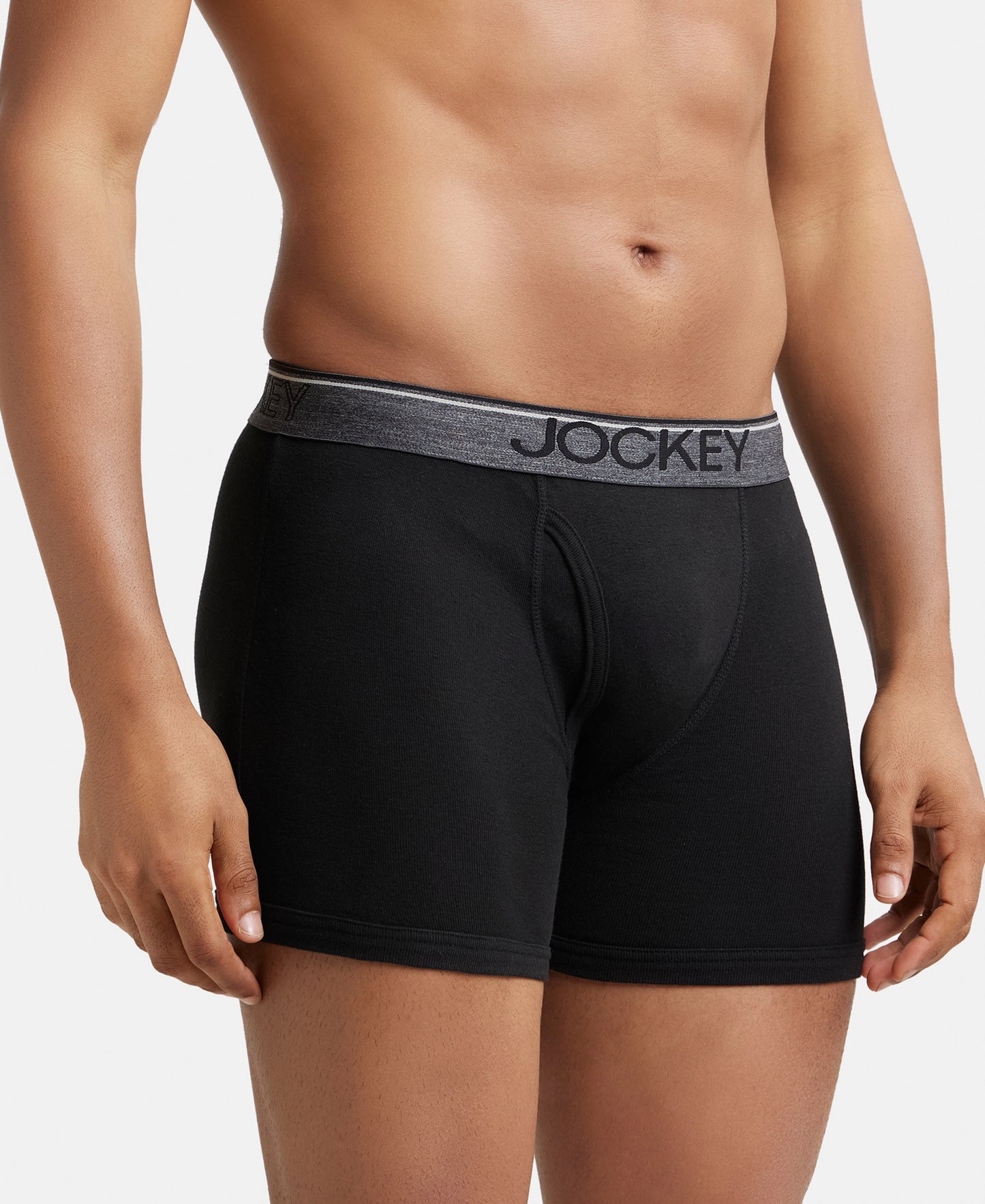 Super Combed Cotton Rib Solid Boxer Brief with Ultrasoft and Durable Waistband - Black/Grey Melange/Brown (Pack of 3)
