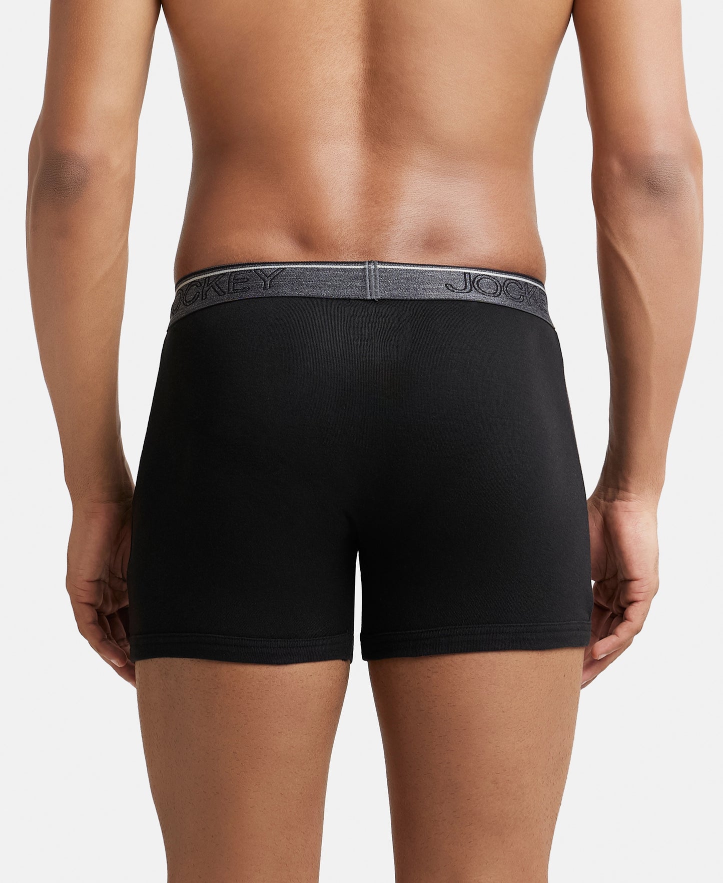 Super Combed Cotton Rib Solid Boxer Brief with Ultrasoft and Durable Waistband - Black/Grey Melange/Brown (Pack of 3)