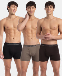 Super Combed Cotton Rib Solid Boxer Brief with Ultrasoft and Durable Waistband - Black, Dark Khaki & Brown (Pack of 3)