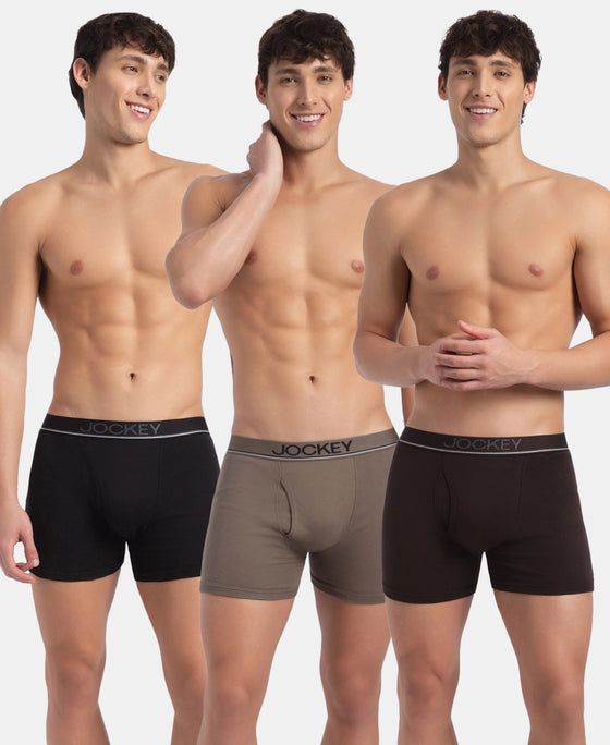 Super Combed Cotton Rib Solid Boxer Brief with Ultrasoft and Durable Waistband - Black, Dark Khaki & Brown (Pack of 3)