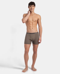 Super Combed Cotton Rib Solid Boxer Brief with Ultrasoft and Durable Waistband - Black, Dark Khaki & Brown (Pack of 3)
