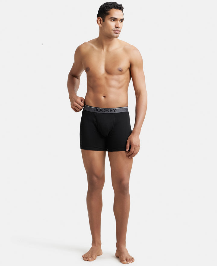 Super Combed Cotton Rib Solid Boxer Brief with Ultrasoft and Durable Waistband - Black