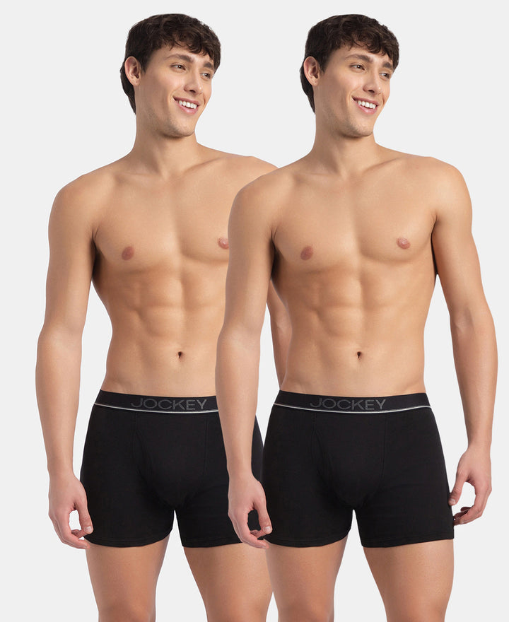Super Combed Cotton Rib Solid Boxer Brief with Ultrasoft and Durable Waistband - Black (Pack of 2)