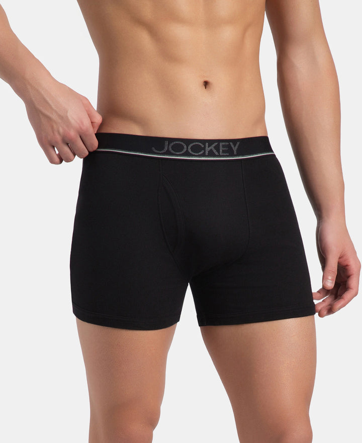 Super Combed Cotton Rib Solid Boxer Brief with Ultrasoft and Durable Waistband - Black