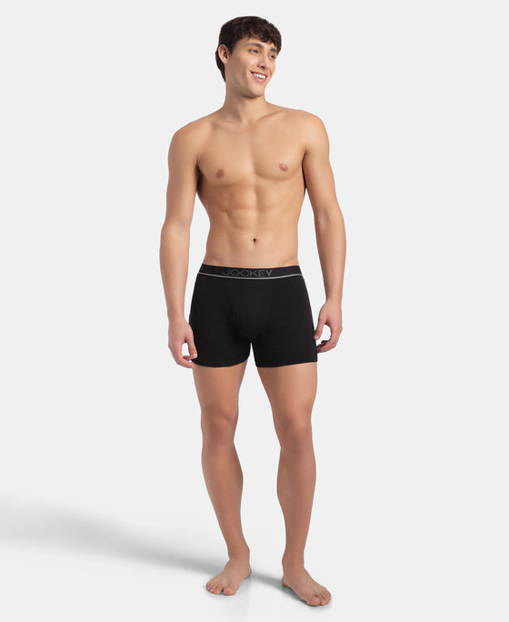 Super Combed Cotton Rib Solid Boxer Brief with Ultrasoft and Durable Waistband - Black