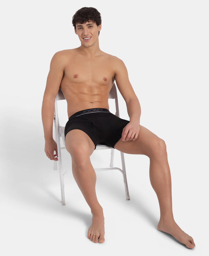 Super Combed Cotton Rib Solid Boxer Brief with Ultrasoft and Durable Waistband - Black