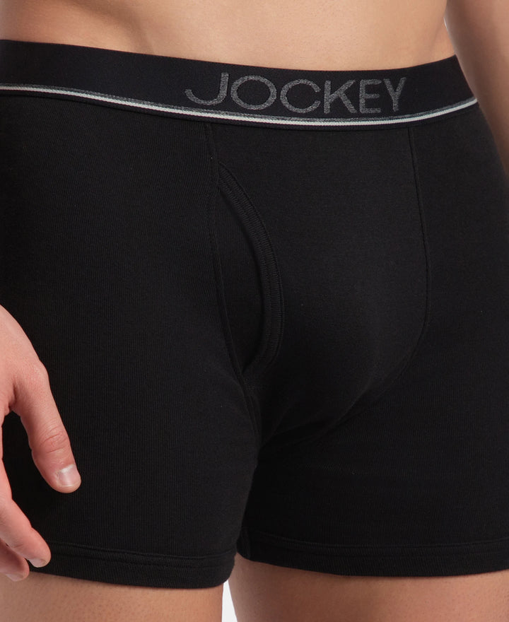 Super Combed Cotton Rib Solid Boxer Brief with Ultrasoft and Durable Waistband - Black (Pack of 2)