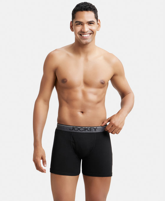 Super Combed Cotton Rib Solid Boxer Brief with Ultrasoft and Durable Waistband - Black/Navy/Charcoal Melange (Pack of 3)