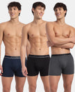 Super Combed Cotton Rib Solid Boxer Brief with Ultrasoft and Durable Waistband - Black/Navy/Charcoal Melange (Pack of 3)