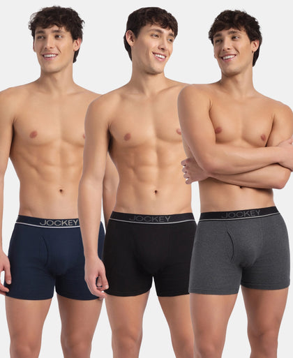 Super Combed Cotton Rib Solid Boxer Brief with Ultrasoft and Durable Waistband - Black/Navy/Charcoal Melange (Pack of 3)