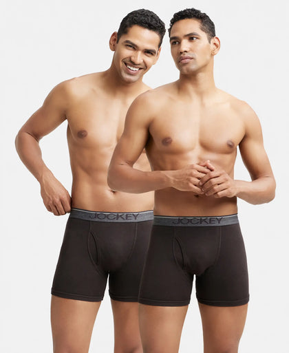 Super Combed Cotton Rib Solid Boxer Brief with Ultrasoft and Durable Waistband - Brown (Pack of 2)