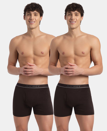 Super Combed Cotton Rib Solid Boxer Brief with Ultrasoft and Durable Waistband - Brown (Pack of 2)