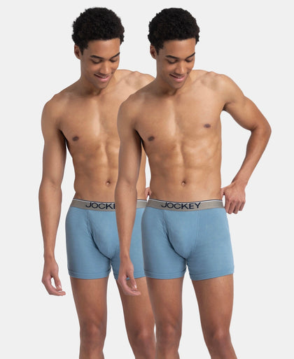 Super Combed Cotton Rib Solid Boxer Brief with Ultrasoft and Durable Waistband - Blue Shadow (Pack of 2)