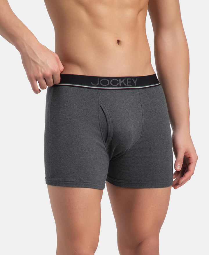 Super Combed Cotton Rib Solid Boxer Brief with Ultrasoft and Durable Waistband - Charcoal Melange (Pack of 2)