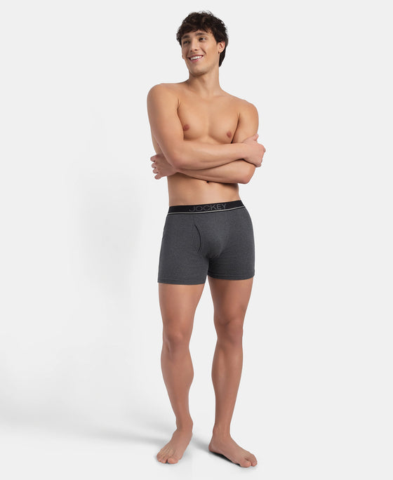 Super Combed Cotton Rib Solid Boxer Brief with Ultrasoft and Durable Waistband - Charcoal Melange