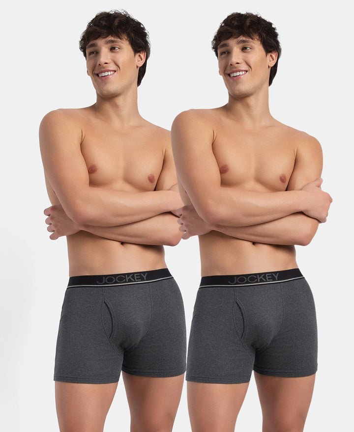 Super Combed Cotton Rib Solid Boxer Brief with Ultrasoft and Durable Waistband - Charcoal Melange (Pack of 2)
